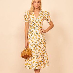Reformation Veronika Linen Dress Lemon Print